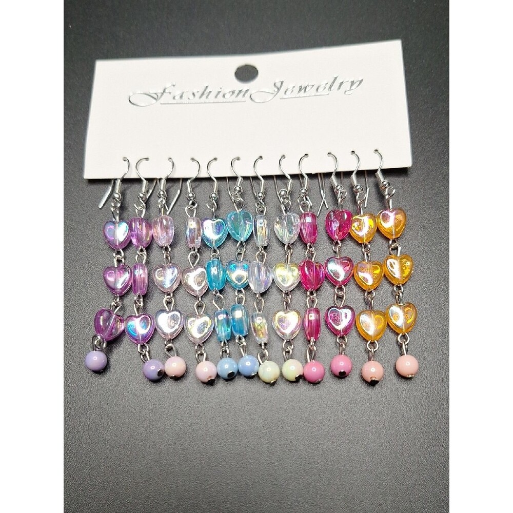 Assorted Iridescent Heart Dangle Earrings - Multicolor